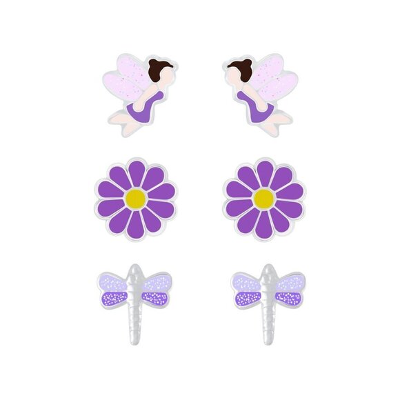 Silver Purple Stud Earrings Set - Picture 1 of 1